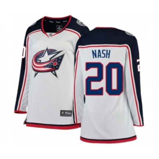 Women's Columbus Blue Jackets 20 Riley Nash Authentic White Away Fanatics Branded Breakaway NHL Jersey