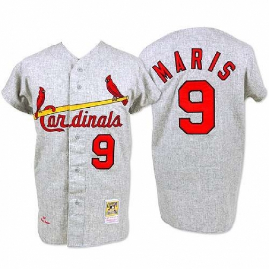 Men's Mitchell and Ness 1967 St. Louis Cardinals 9 Roger Maris Replica Grey Throwback MLB Jersey