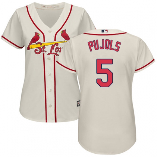 Women's Majestic St. Louis Cardinals 5 Albert Pujols Replica Cream Alternate Cool Base MLB Jersey