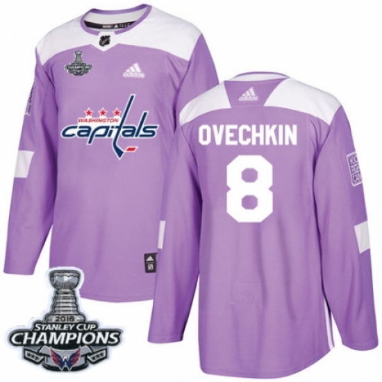 Men's Adidas Washington Capitals 8 Alex Ovechkin Authentic Purple Fights Cancer Practice 2018 Stanley Cup Final Champions NHL Jersey