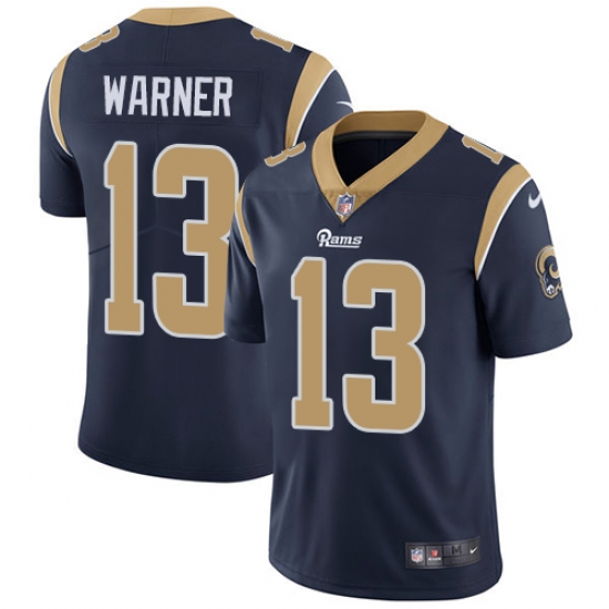 Men's Nike Los Angeles Rams 13 Kurt Warner Navy Blue Team Color Vapor Untouchable Limited Player NFL Jersey