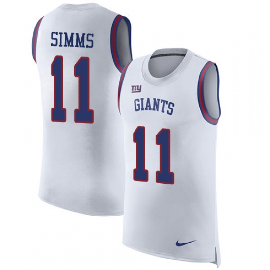 Men's Nike New York Giants 11 Phil Simms Limited White Rush Player Name & Number Tank Top NFL Jersey