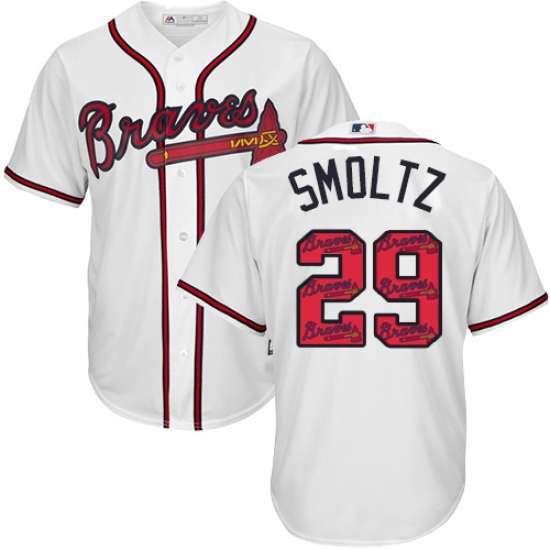 Men's Majestic Atlanta Braves 29 John Smoltz Authentic White Team Logo Fashion Cool Base MLB Jersey