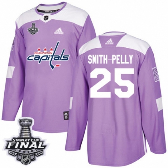 Men's Adidas Washington Capitals 25 Devante Smith-Pelly Authentic Purple Fights Cancer Practice 2018 Stanley Cup Final NHL Jersey