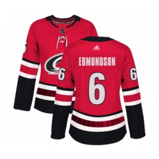 Women's Carolina Hurricanes 6 Joel Edmundson Authentic Red Home Hockey Jersey