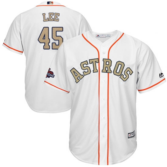 Men's Majestic Houston Astros 45 Carlos Lee Replica White 2018 Gold Program Cool Base MLB Jersey