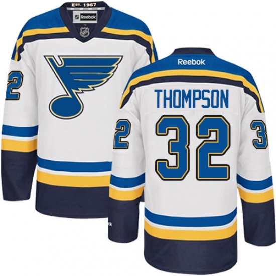 Men's Reebok St. Louis Blues 32 Tage Thompson Authentic White Away NHL Jersey