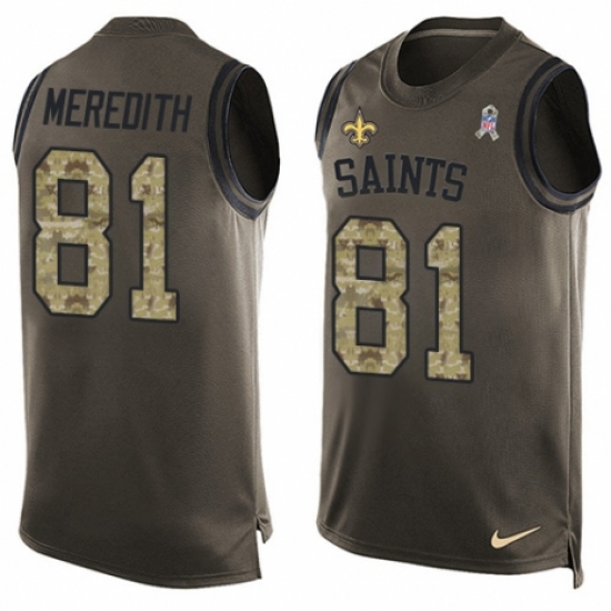 Men's Nike New Orleans Saints 81 Cameron Meredith Limited Green Salute to Service Tank Top NFL Jersey