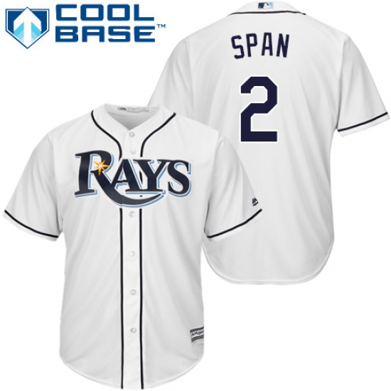 Men's Majestic Tampa Bay Rays 2 Denard Span Replica White Home Cool Base MLB Jersey