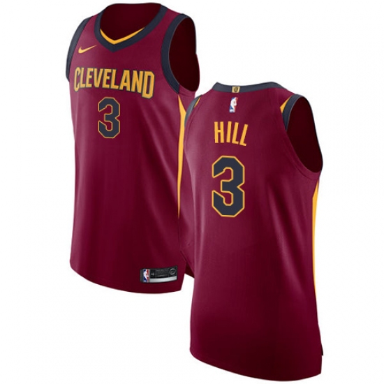 Men's Nike Cleveland Cavaliers 3 George Hill Authentic Maroon NBA Jersey - Icon Edition