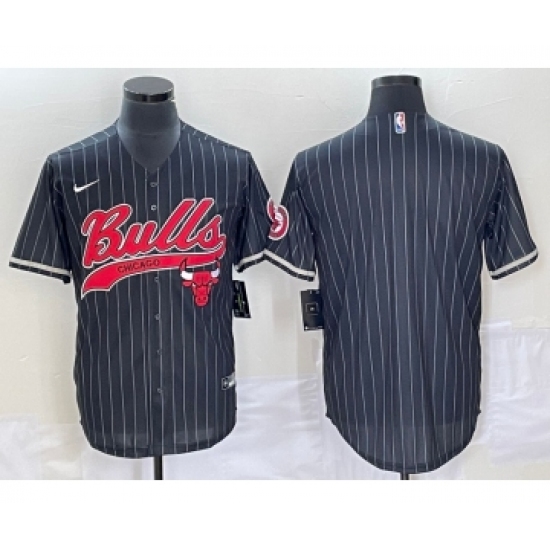 Men's Chicago Bulls Blank Black Pinstripe Cool Base Stitched Baseball Jersey