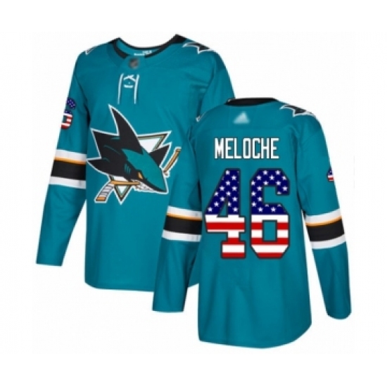 Youth San Jose Sharks 46 Nicolas Meloche Authentic Teal Green USA Flag Fashion Hockey Jersey