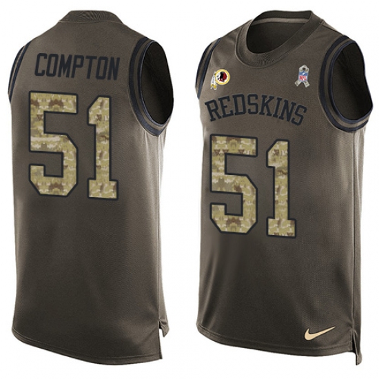 Men's Nike Washington Redskins 51 Will Compton Limited Green Salute to Service Tank Top NFL Jersey