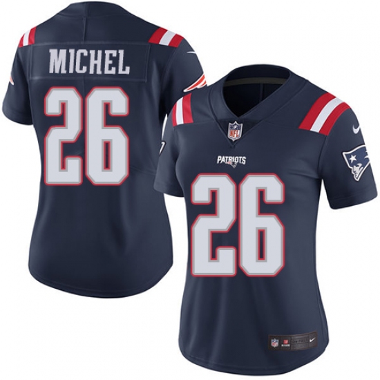 Women's Nike New England Patriots 26 Sony Michel Limited Navy Blue Rush Vapor Untouchable NFL Jersey