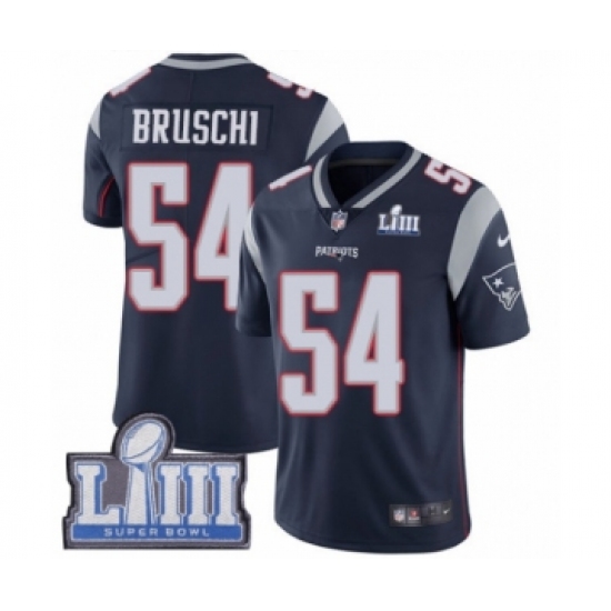 Youth Nike New England Patriots 54 Tedy Bruschi Navy Blue Team Color Vapor Untouchable Limited Player Super Bowl LIII Bound NFL Jersey