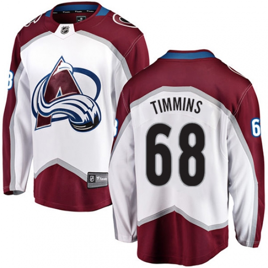 Men's Colorado Avalanche 68 Conor Timmins Fanatics Branded White Away Breakaway NHL Jersey