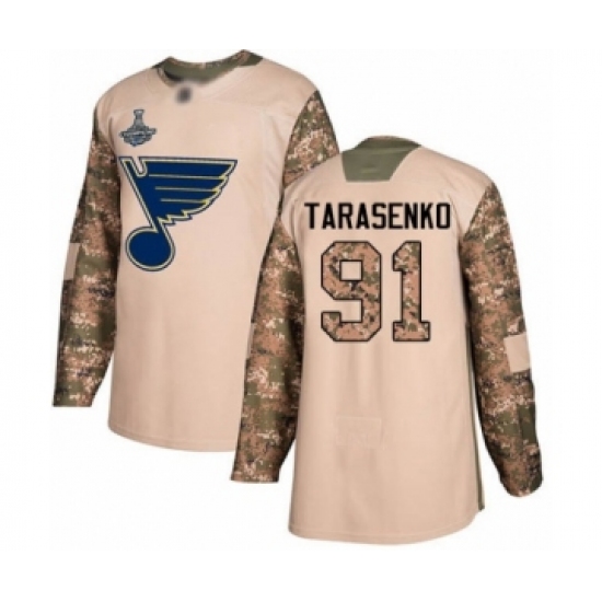 Youth St. Louis Blues 91 Vladimir Tarasenko Authentic Camo Veterans Day Practice 2019 Stanley Cup Champions Hockey Jersey