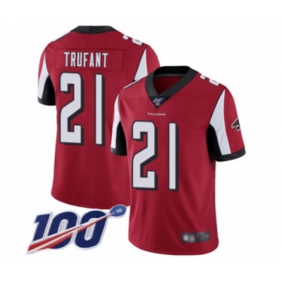 Men's Atlanta Falcons 21 Desmond Trufant Red Team Color Vapor Untouchable Limited Player 100th Season Football Jersey