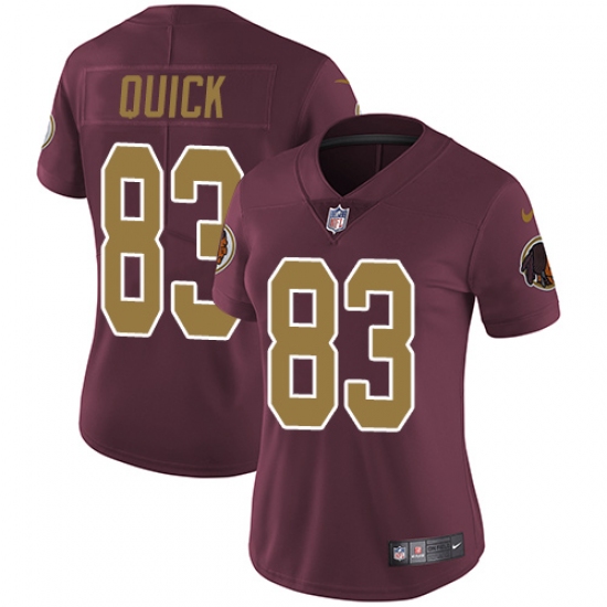 Women's Nike Washington Redskins 83 Brian Quick Burgundy Red/Gold Number Alternate 80TH Anniversary Vapor Untouchable Limited Player NFL Jersey