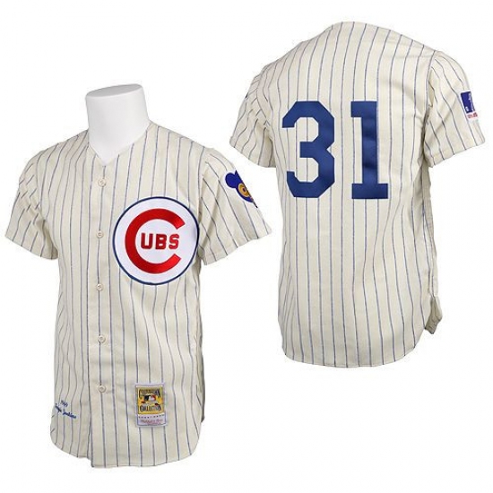 Men's Mitchell and Ness Chicago Cubs 31 Greg Maddux Authentic Cream 1969 Throwback MLB Jersey