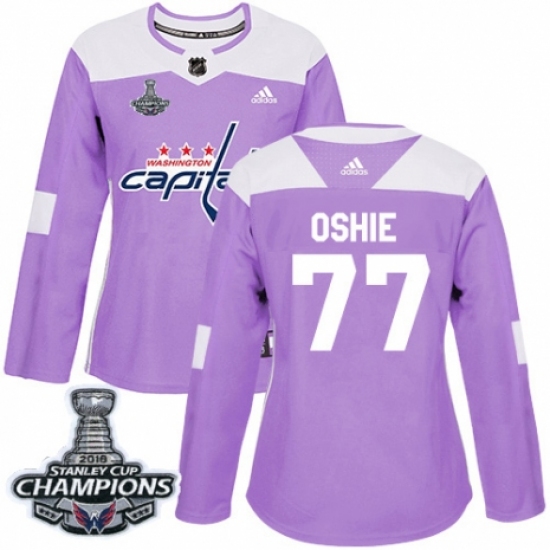 Women's Adidas Washington Capitals 77 T.J. Oshie Authentic Purple Fights Cancer Practice 2018 Stanley Cup Final Champions NHL Jersey