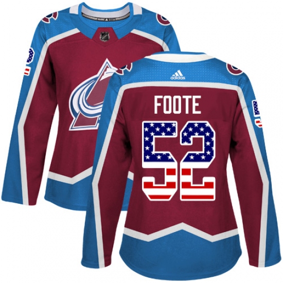 Women's Adidas Colorado Avalanche 52 Adam Foote Authentic Burgundy Red USA Flag Fashion NHL Jersey