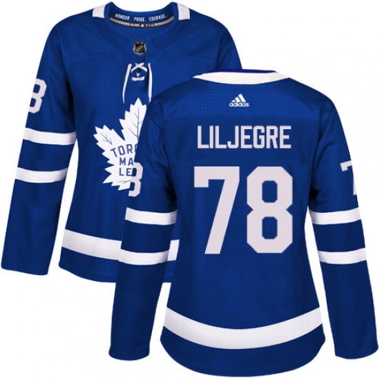 Women's Adidas Toronto Maple Leafs 78 Timothy Liljegren Authentic Royal Blue Home NHL Jersey