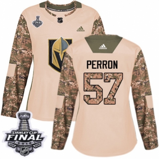 Women's Adidas Vegas Golden Knights 57 David Perron Authentic Camo Veterans Day Practice 2018 Stanley Cup Final NHL Jersey