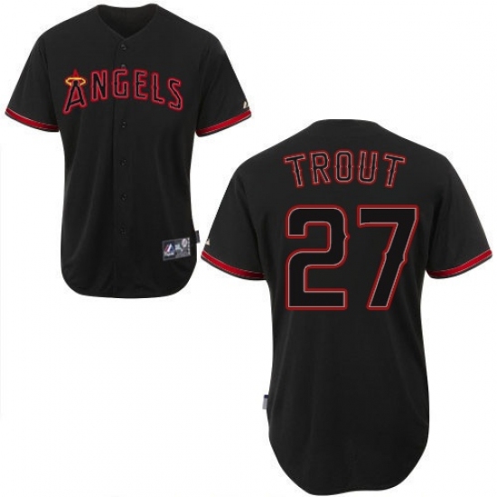 Men's Majestic Los Angeles Angels of Anaheim 27 Mike Trout Authentic Black Fashion MLB Jersey