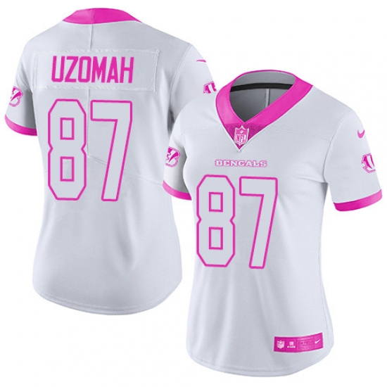 Women's Nike Cincinnati Bengals 87 C.J. Uzomah Limited White/Pink Rush Fashion NFL Jersey