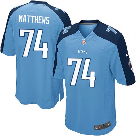 Men's Nike Tennessee Titans 74 Bruce Matthews Game Light Blue Team Color NFL Jersey