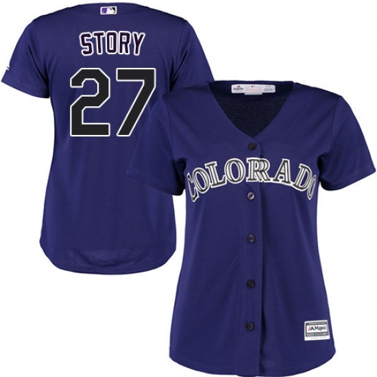 Women's Majestic Colorado Rockies 27 Trevor Story Replica Purple Alternate 1 Cool Base MLB Jersey