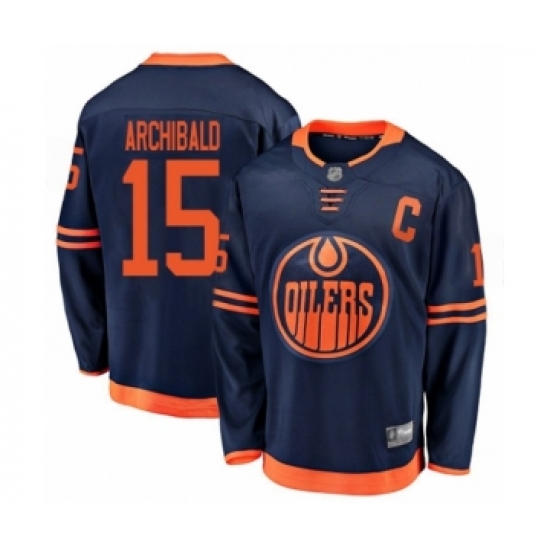 Youth Edmonton Oilers 15 Josh Archibald Authentic Navy Blue Alternate Fanatics Branded Breakaway Hockey Jersey