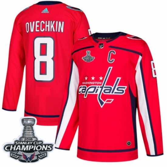 Men's Adidas Washington Capitals 8 Alex Ovechkin Premier Red Home 2018 Stanley Cup Final Champions NHL Jersey