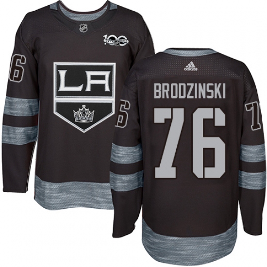 Men's Adidas Los Angeles Kings 76 Jonny Brodzinski Authentic Black 1917-2017 100th Anniversary NHL Jersey