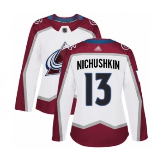 Women's Colorado Avalanche 13 Valeri Nichushkin Authentic White Away Hockey Jersey