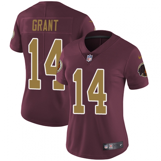 Women's Nike Washington Redskins 14 Ryan Grant Burgundy Red/Gold Number Alternate 80TH Anniversary Vapor Untouchable Limited Player NFL Jersey