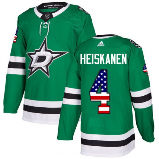 Youth Adidas Dallas Stars 4 Miro Heiskanen Authentic Green USA Flag Fashion NHL Jersey