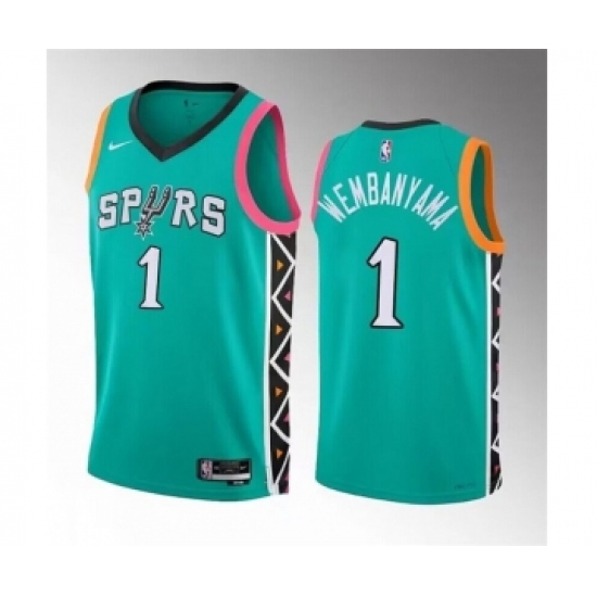 Men's San Antonio Spurs 1 Victor Wembanyama Teal 2022-23 City Edition Swingman Stitched Basketball Jersey