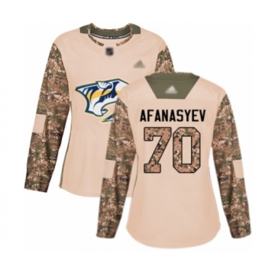 Women's Nashville Predators 70 Egor Afanasyev Authentic Camo Veterans Day Practice Hockey Jersey