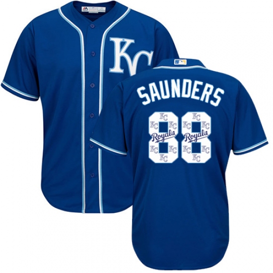 Men's Majestic Kansas City Royals 88 Michael Saunders Blue Authentic Blue Team Logo Fashion Cool Base MLB Jersey