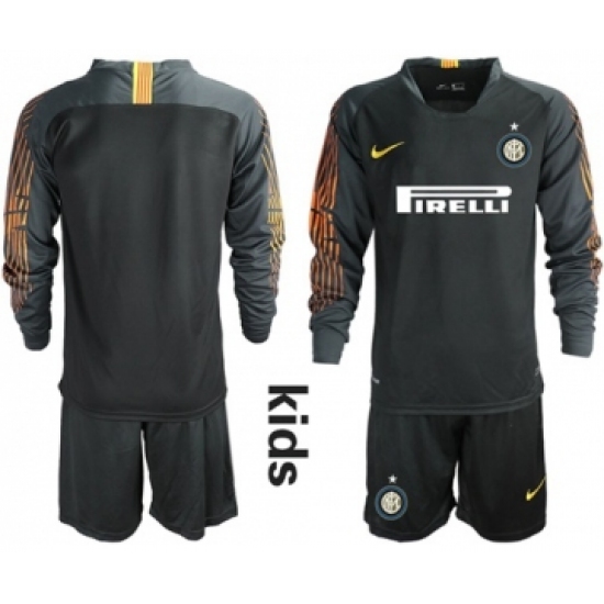 Inter Milan Blank Black Goalkeeper Long Sleeves Kid Soccer Club Jersey