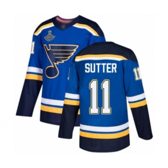 Youth St. Louis Blues 11 Brian Sutter Authentic Royal Blue Home 2019 Stanley Cup Champions Hockey Jersey