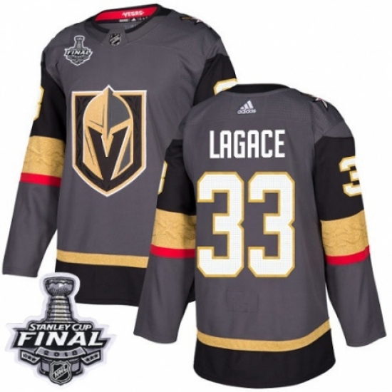 Men's Adidas Vegas Golden Knights 33 Maxime Lagace Premier Gray Home 2018 Stanley Cup Final NHL Jersey