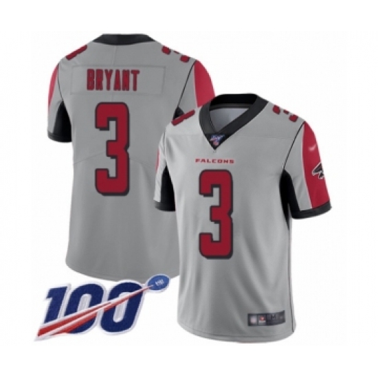 Men's Atlanta Falcons 3 Matt Bryant Limited Silver Inverted Legend 100th Season Football Jersey