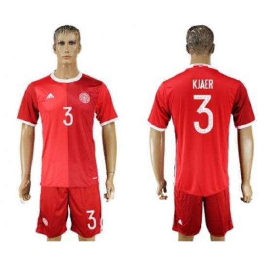 Danmark 3 Kjaer Red Home Soccer Country Jersey