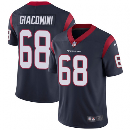 Youth Nike Houston Texans 68 Breno Giacomini Elite Navy Blue Team Color NFL Jersey