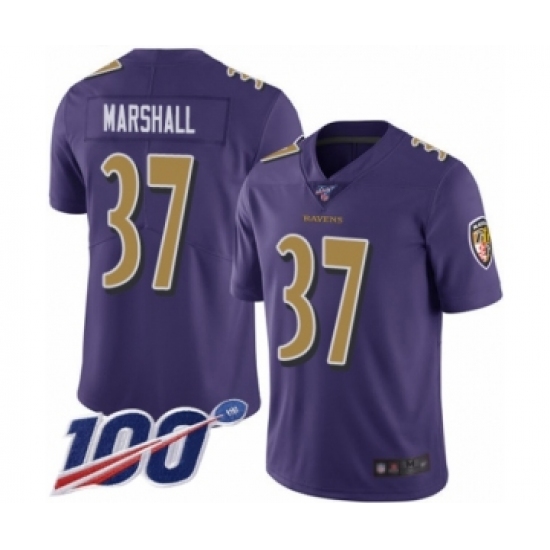 Men's Baltimore Ravens 37 Iman Marshall Limited Purple Rush Vapor Untouchable 100th Season Football Jersey