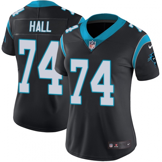 Women's Nike Carolina Panthers 74 Daeshon Hall Black Team Color Vapor Untouchable Limited Player NFL Jersey