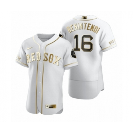 Men's Boston Red Sox 16 Andrew Benintendi Nike White Authentic Golden Edition Jersey